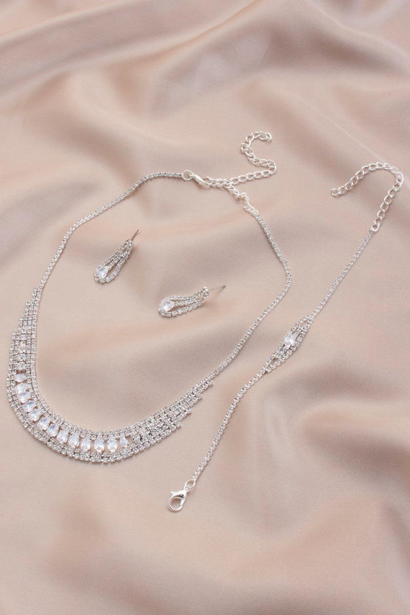 Bridal Rhinestone Bracelet Necklace Set Blue Zone Planet