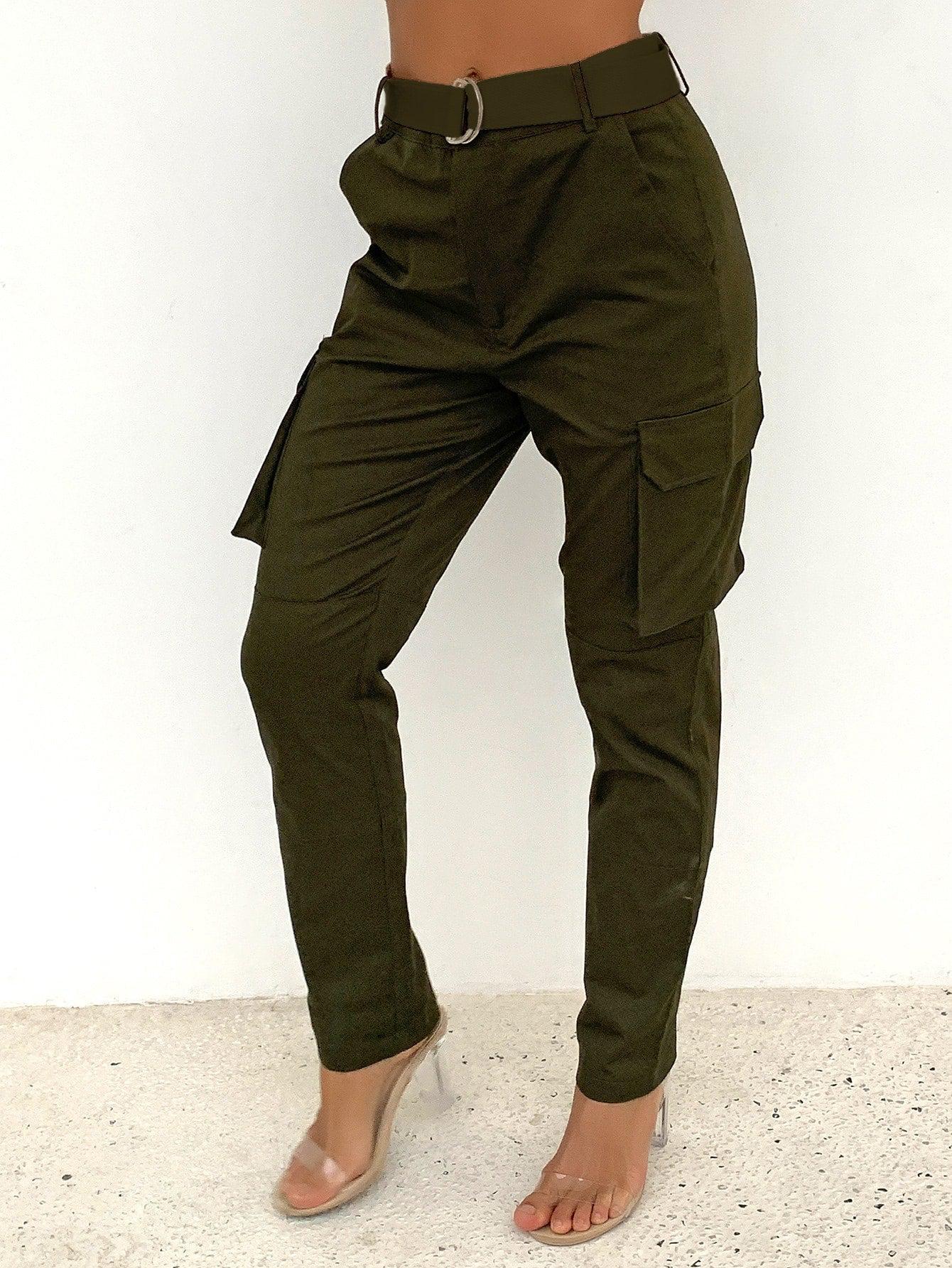 Buckle Detail Belted Cargo Pants BLUE ZONE PLANET