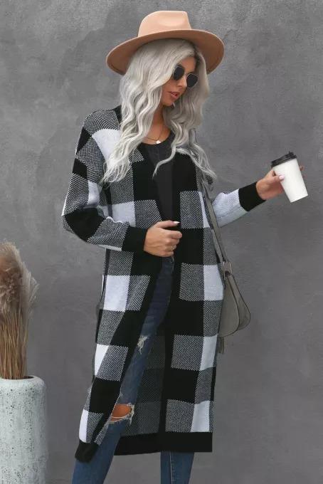 Buffalo Plaid Duster Cardigan BLUE ZONE PLANET