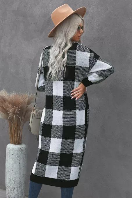Buffalo Plaid Duster Cardigan BLUE ZONE PLANET