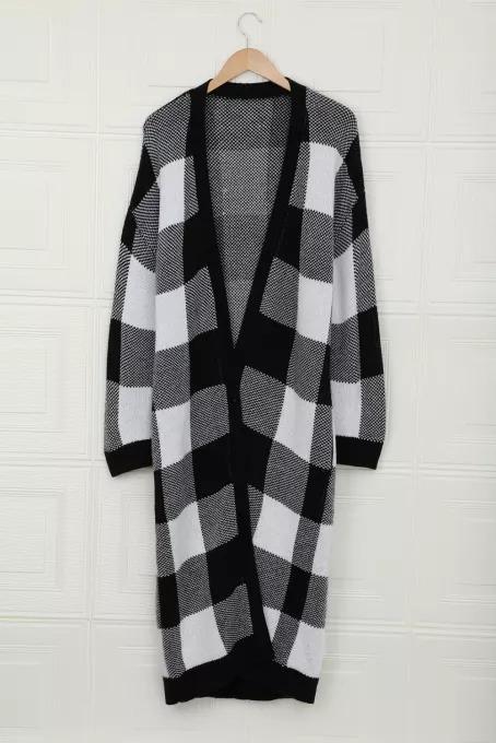 Buffalo Plaid Duster Cardigan BLUE ZONE PLANET