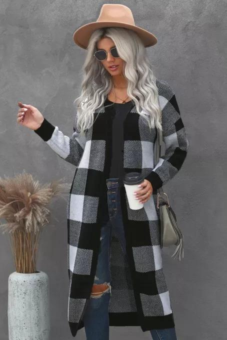 Buffalo Plaid Duster Cardigan BLUE ZONE PLANET