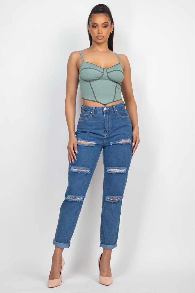 Bustier Sleeveless Ribbed Top Blue Zone Planet