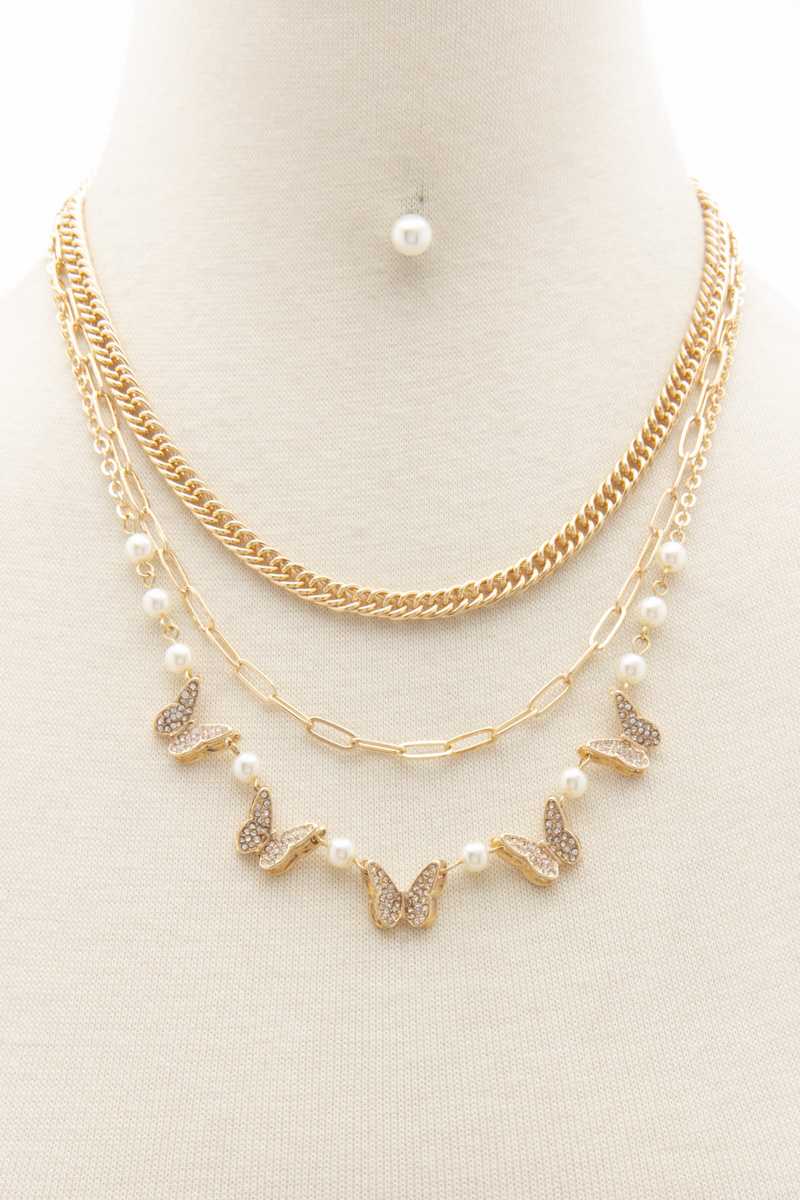 Butterfly Charm Oval Link Layered Necklace Blue Zone Planet