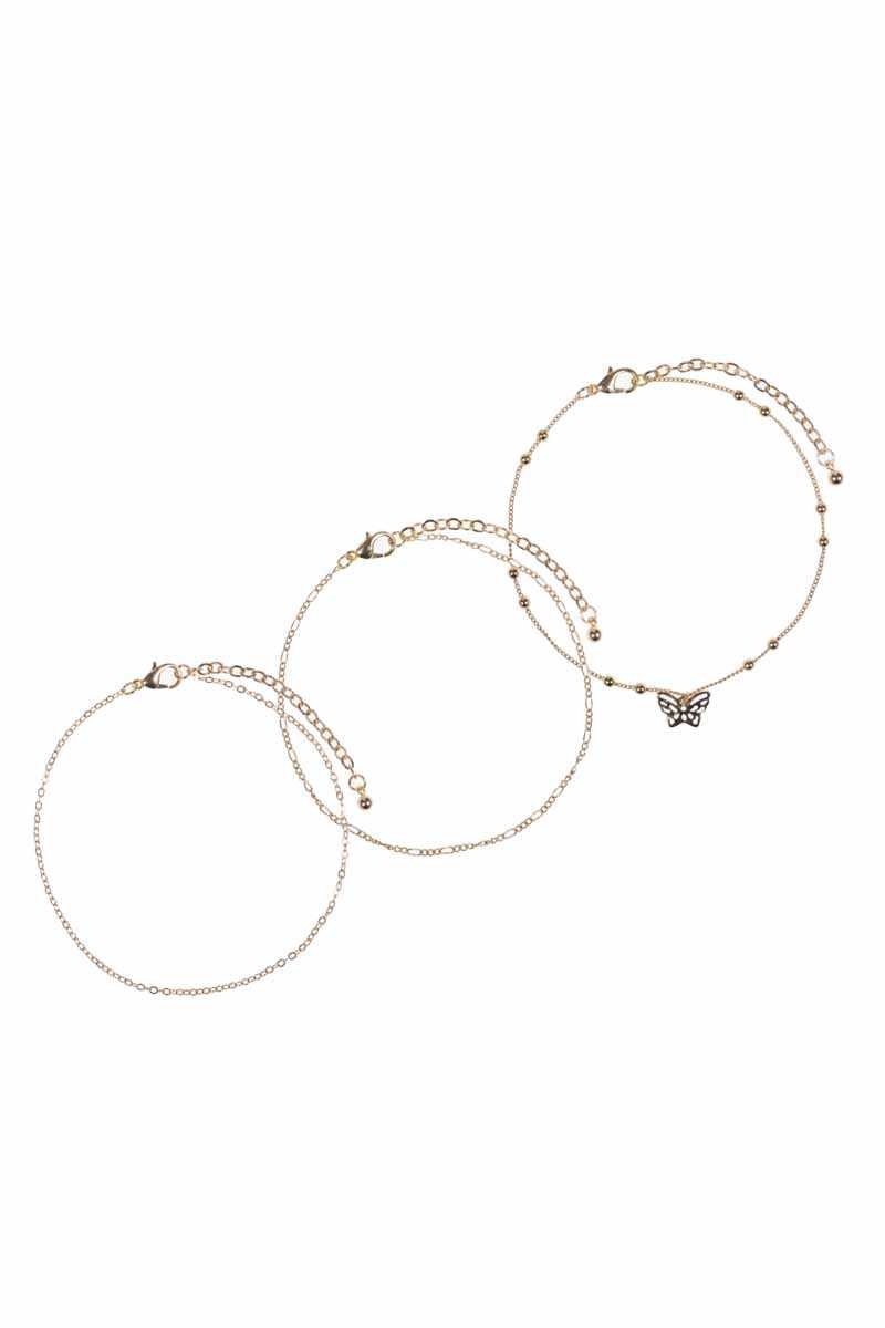 Butterfly Metal Chain 3 Pc Bracelet Set Blue Zone Planet