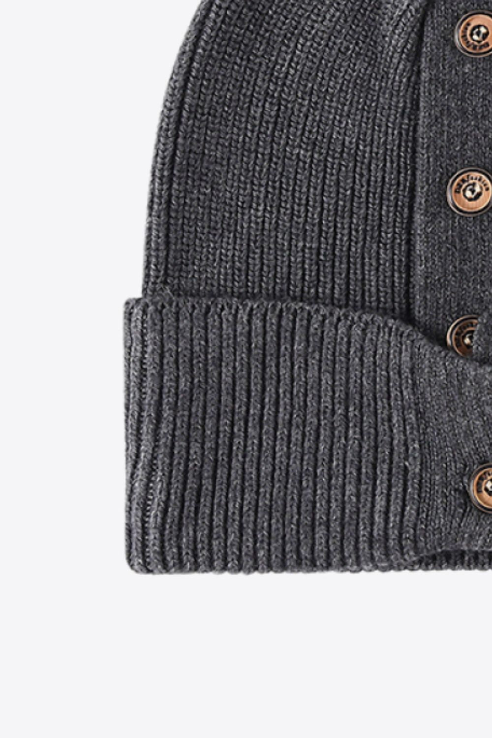 Button Detail Rib-Knit Cuff Beanie BLUE ZONE PLANET