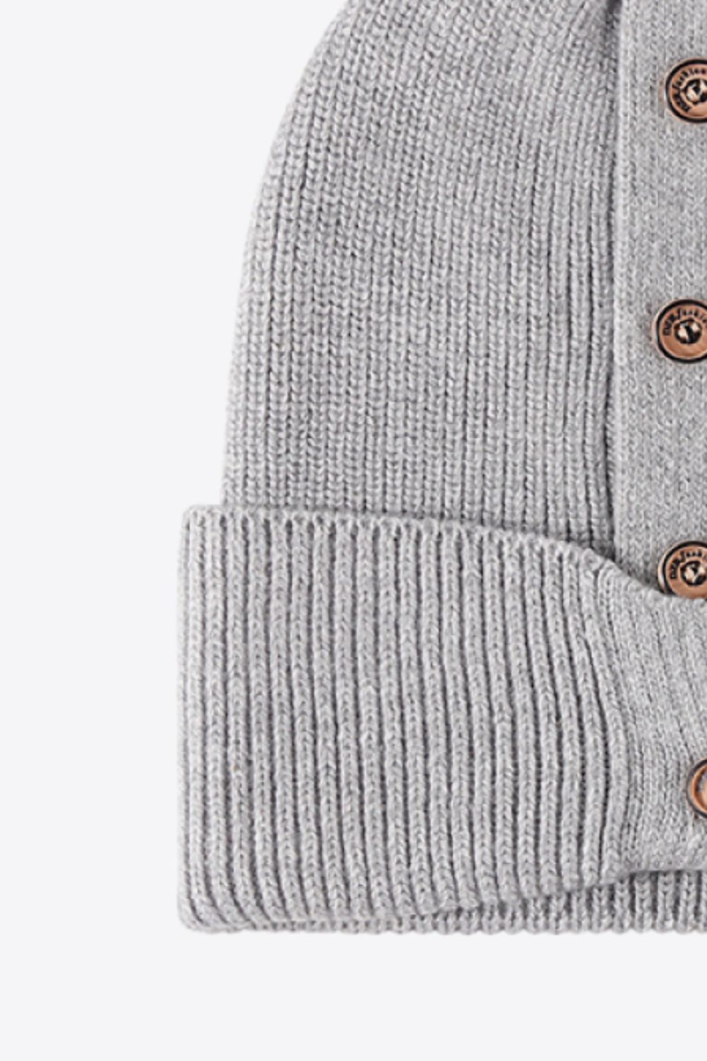 Button Detail Rib-Knit Cuff Beanie BLUE ZONE PLANET