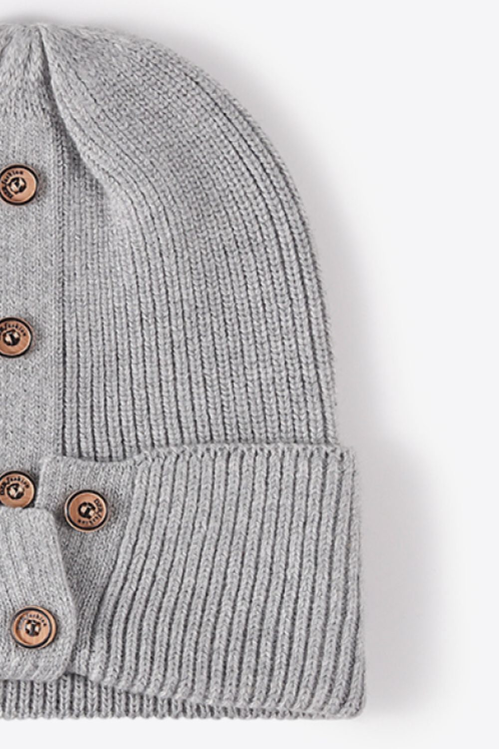 Button Detail Rib-Knit Cuff Beanie BLUE ZONE PLANET