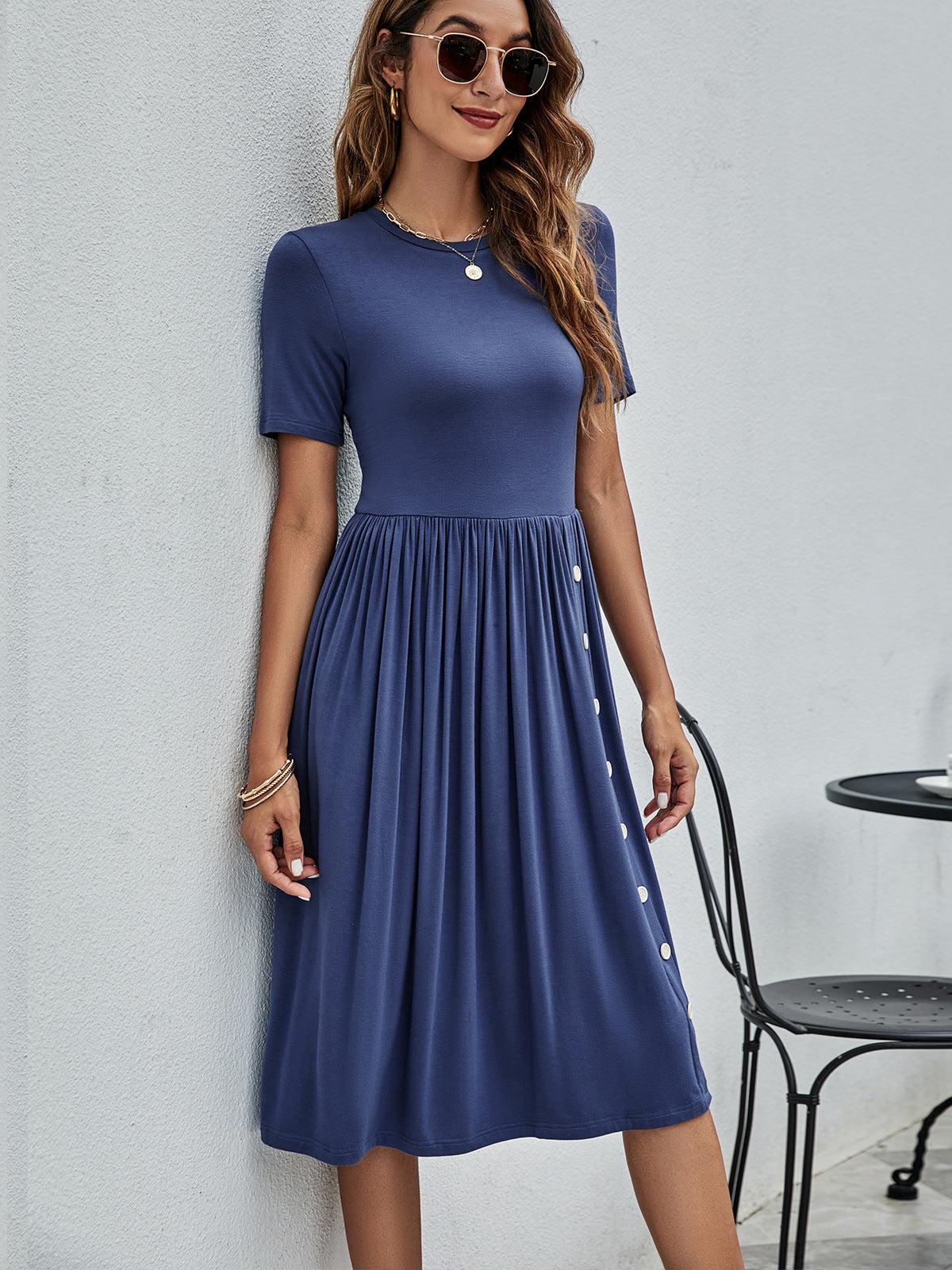 Button Detail Tee Dress with Pockets BLUE ZONE PLANET