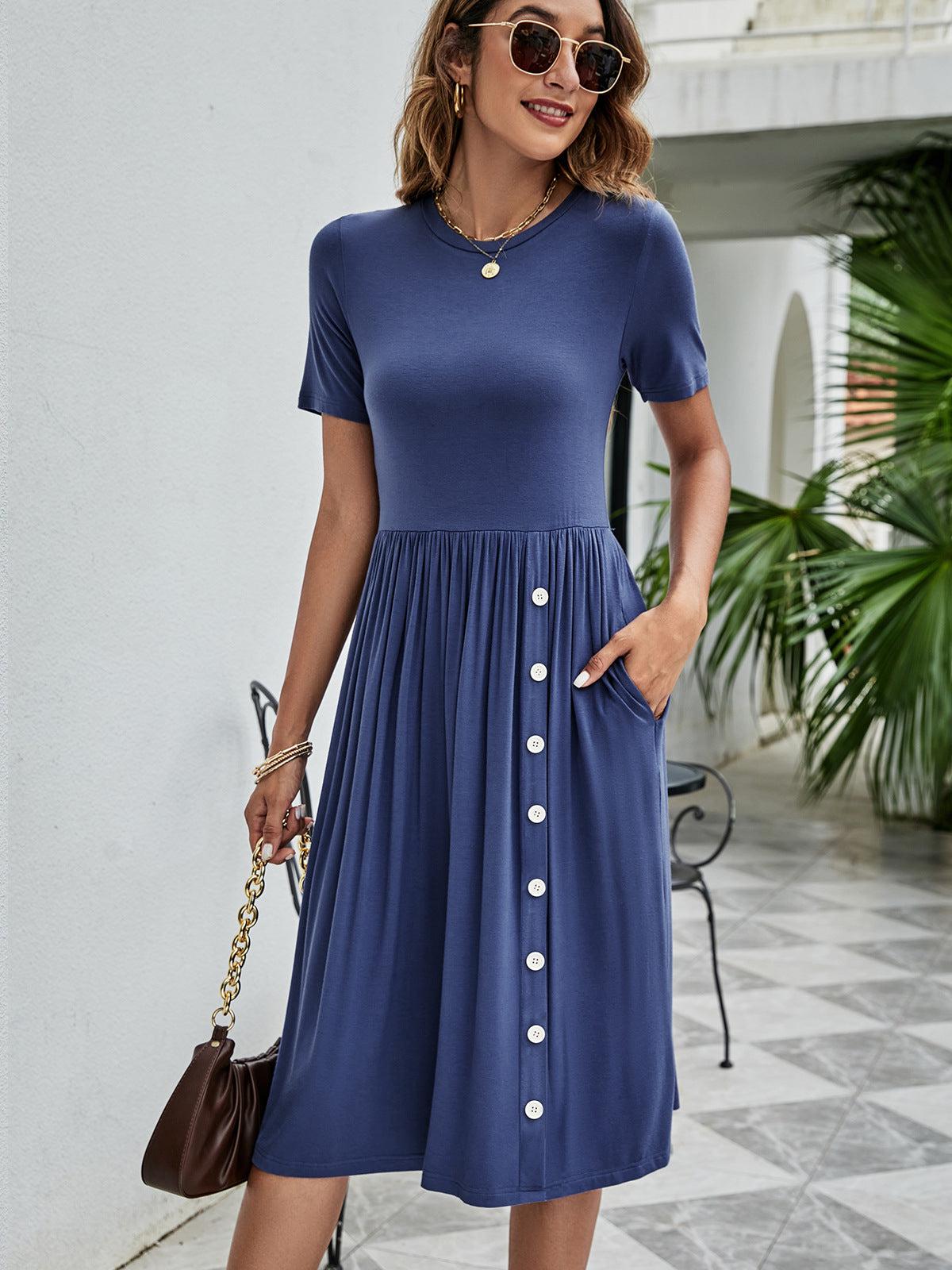 Button Detail Tee Dress with Pockets BLUE ZONE PLANET