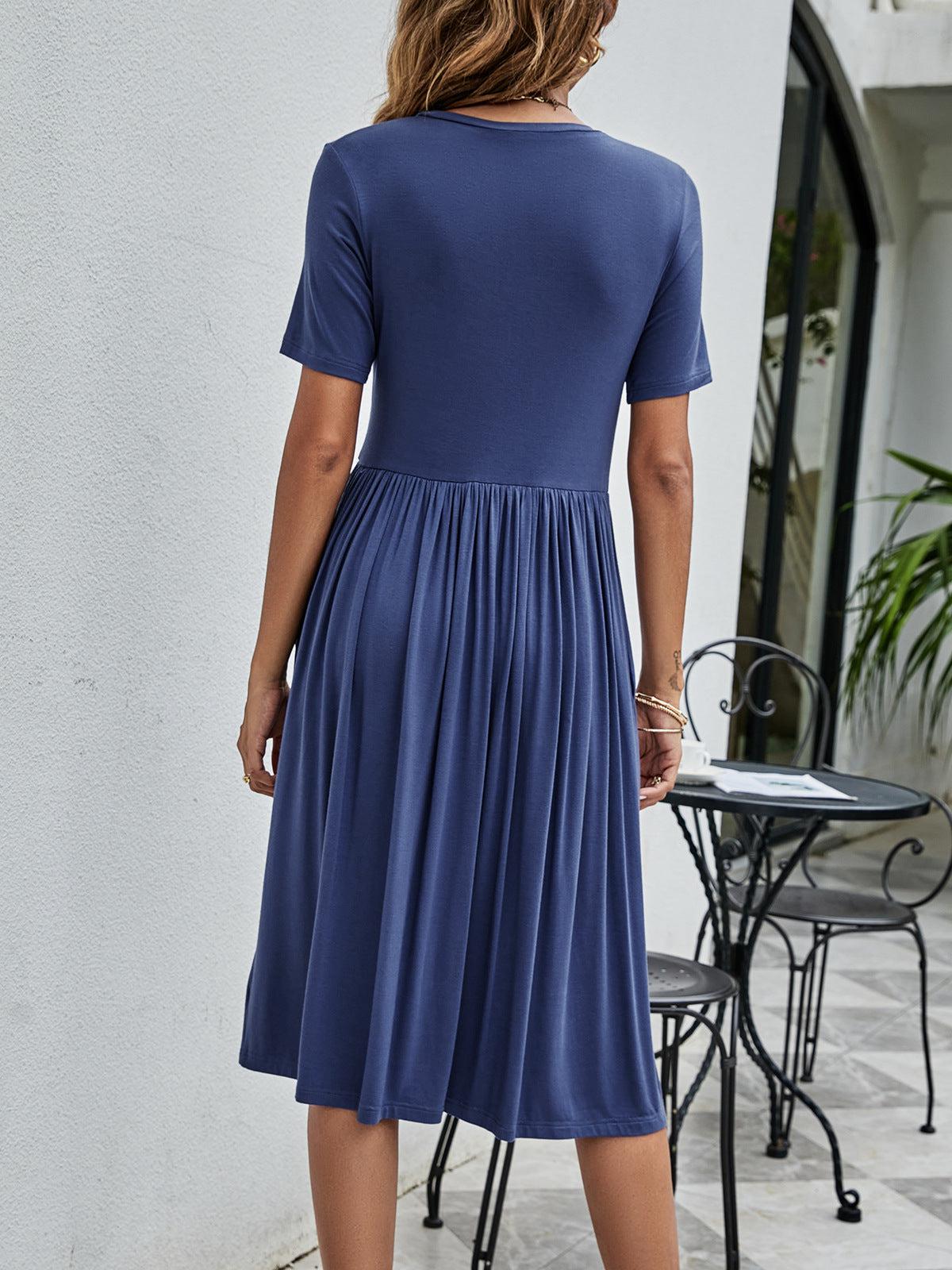 Button Detail Tee Dress with Pockets BLUE ZONE PLANET