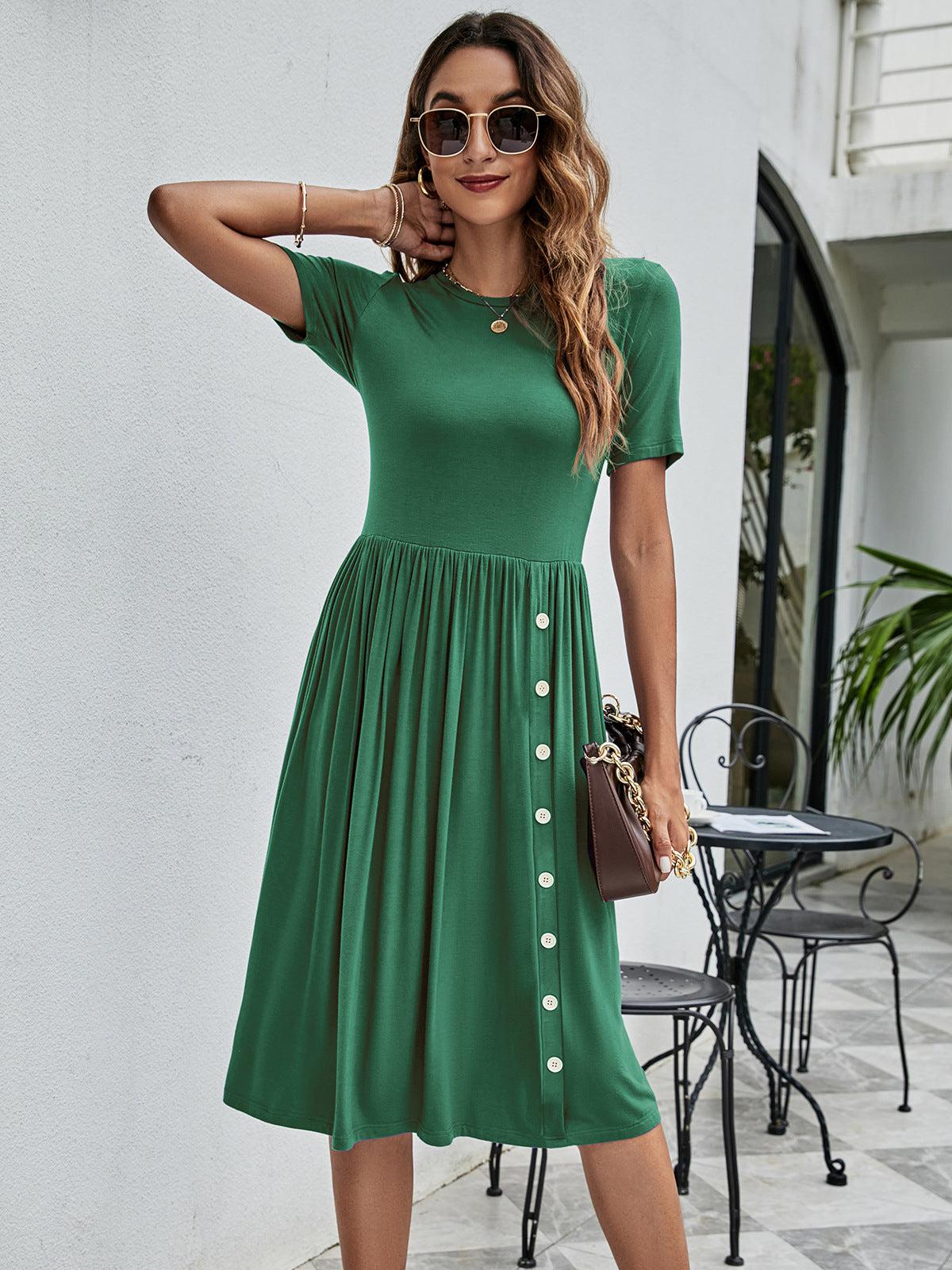 Button Detail Tee Dress with Pockets BLUE ZONE PLANET