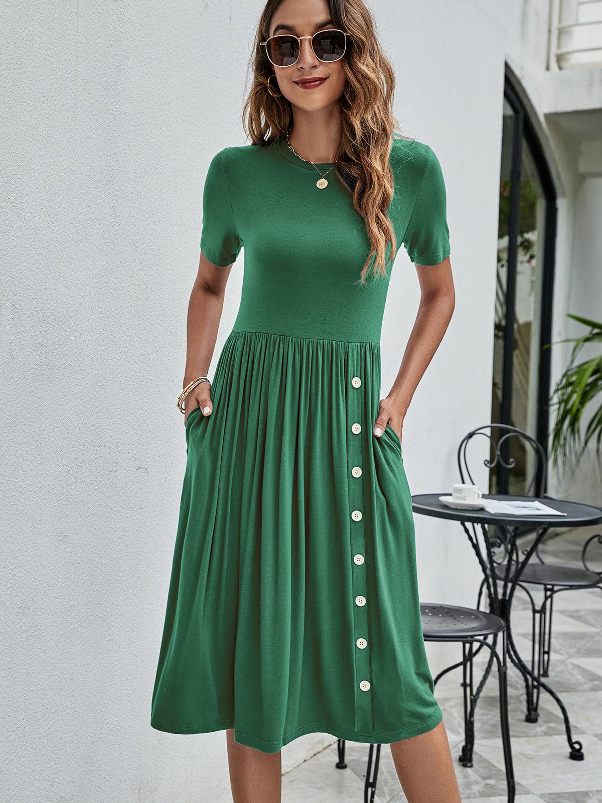 Button Detail Tee Dress with Pockets BLUE ZONE PLANET