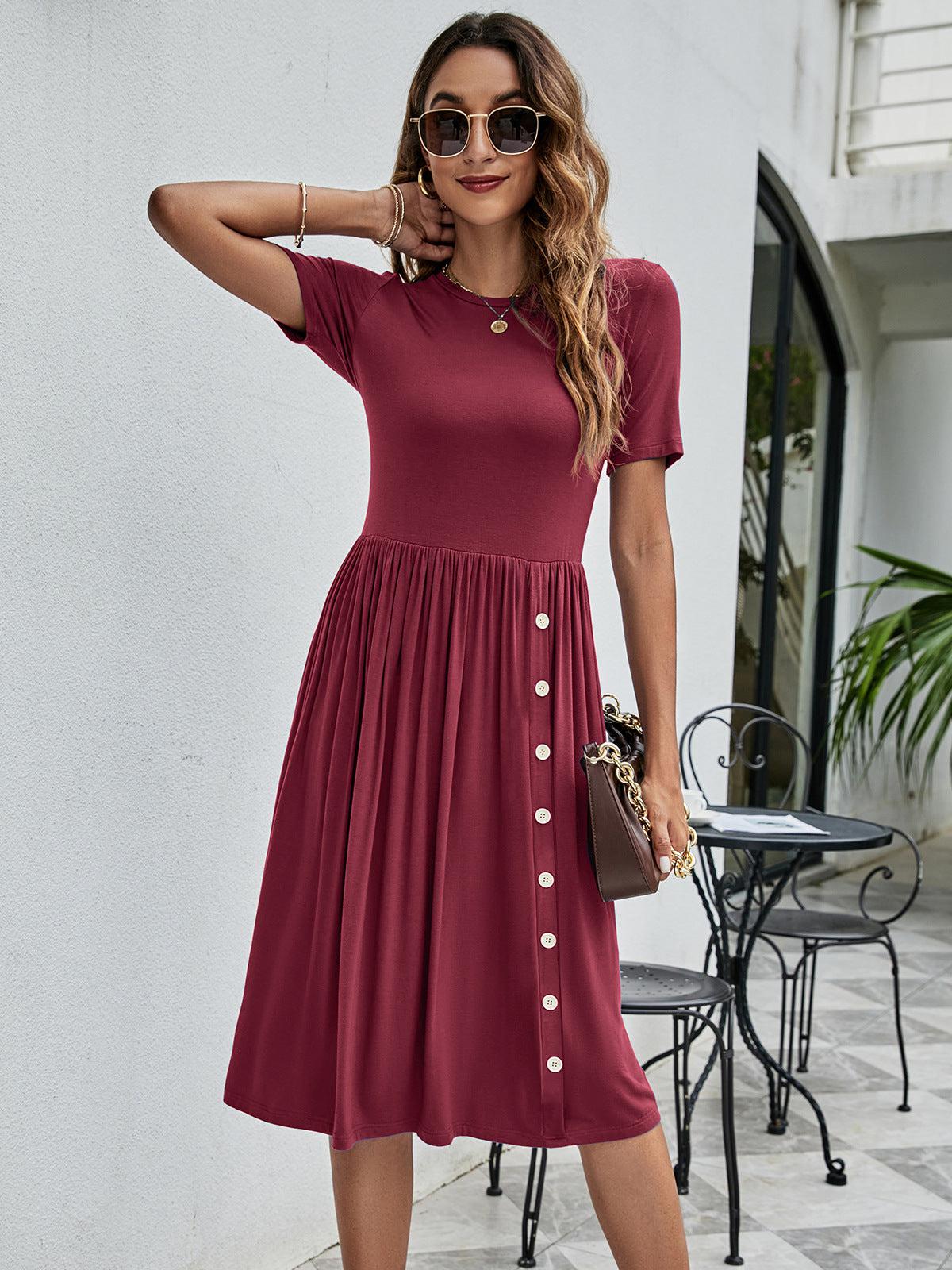 Button Detail Tee Dress with Pockets BLUE ZONE PLANET