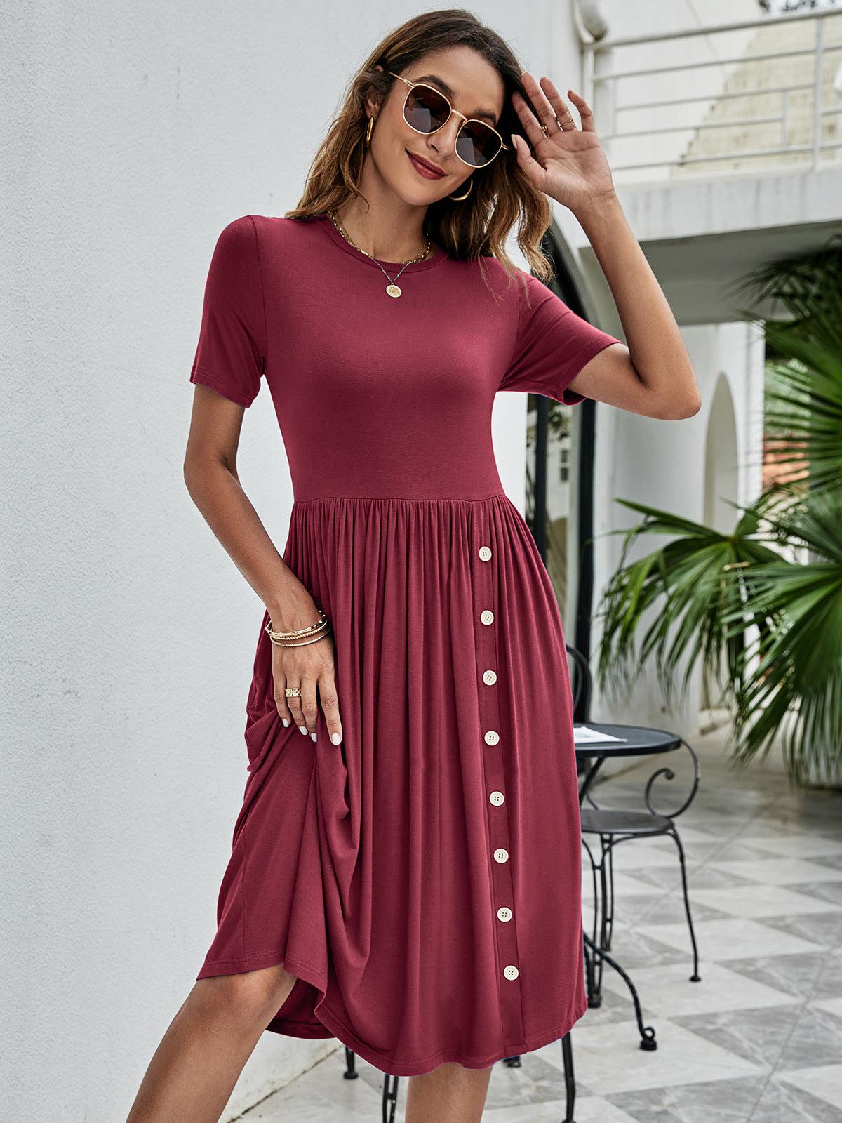 Button Detail Tee Dress with Pockets BLUE ZONE PLANET