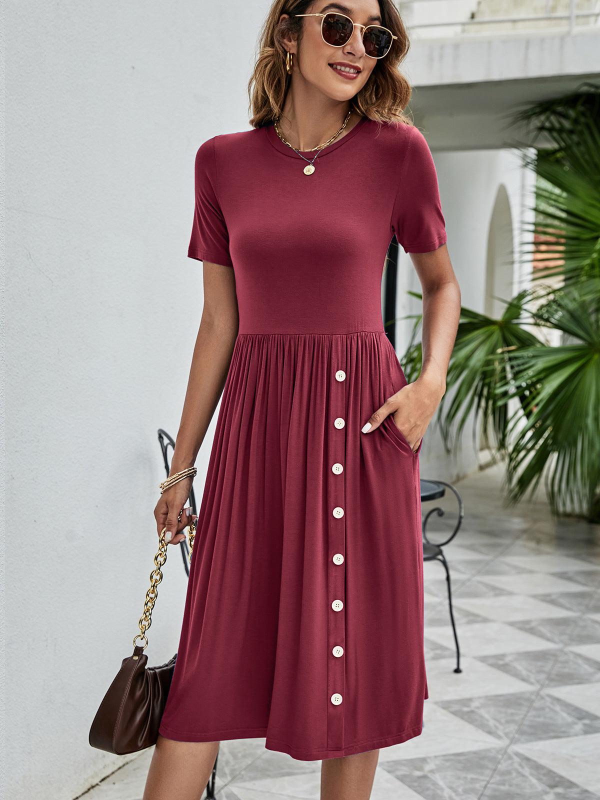 Button Detail Tee Dress with Pockets BLUE ZONE PLANET