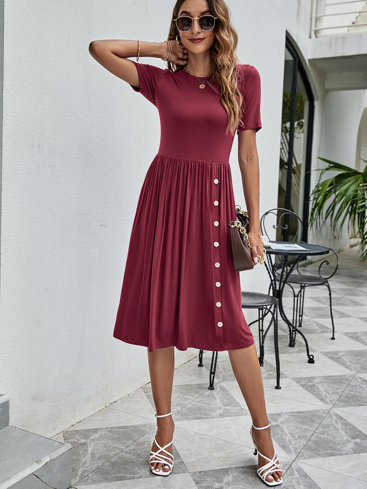 Button Detail Tee Dress with Pockets BLUE ZONE PLANET
