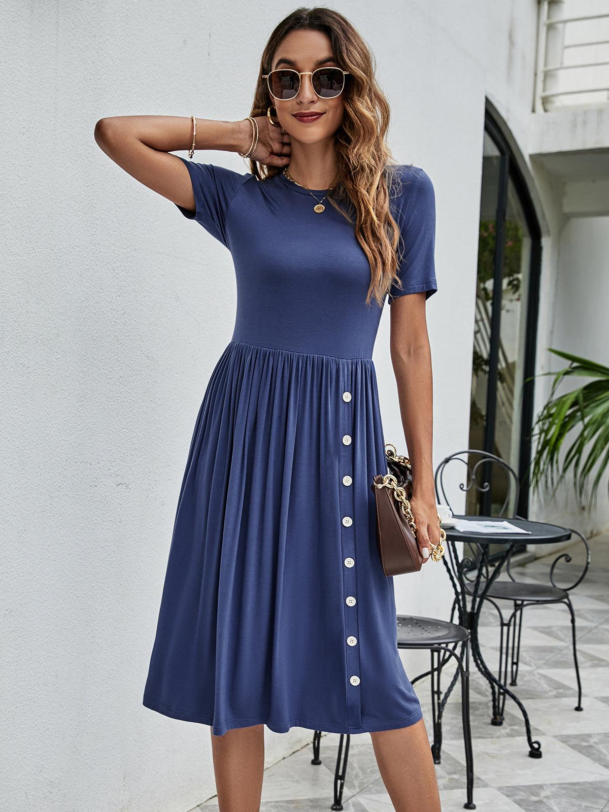 Button Detail Tee Dress with Pockets BLUE ZONE PLANET