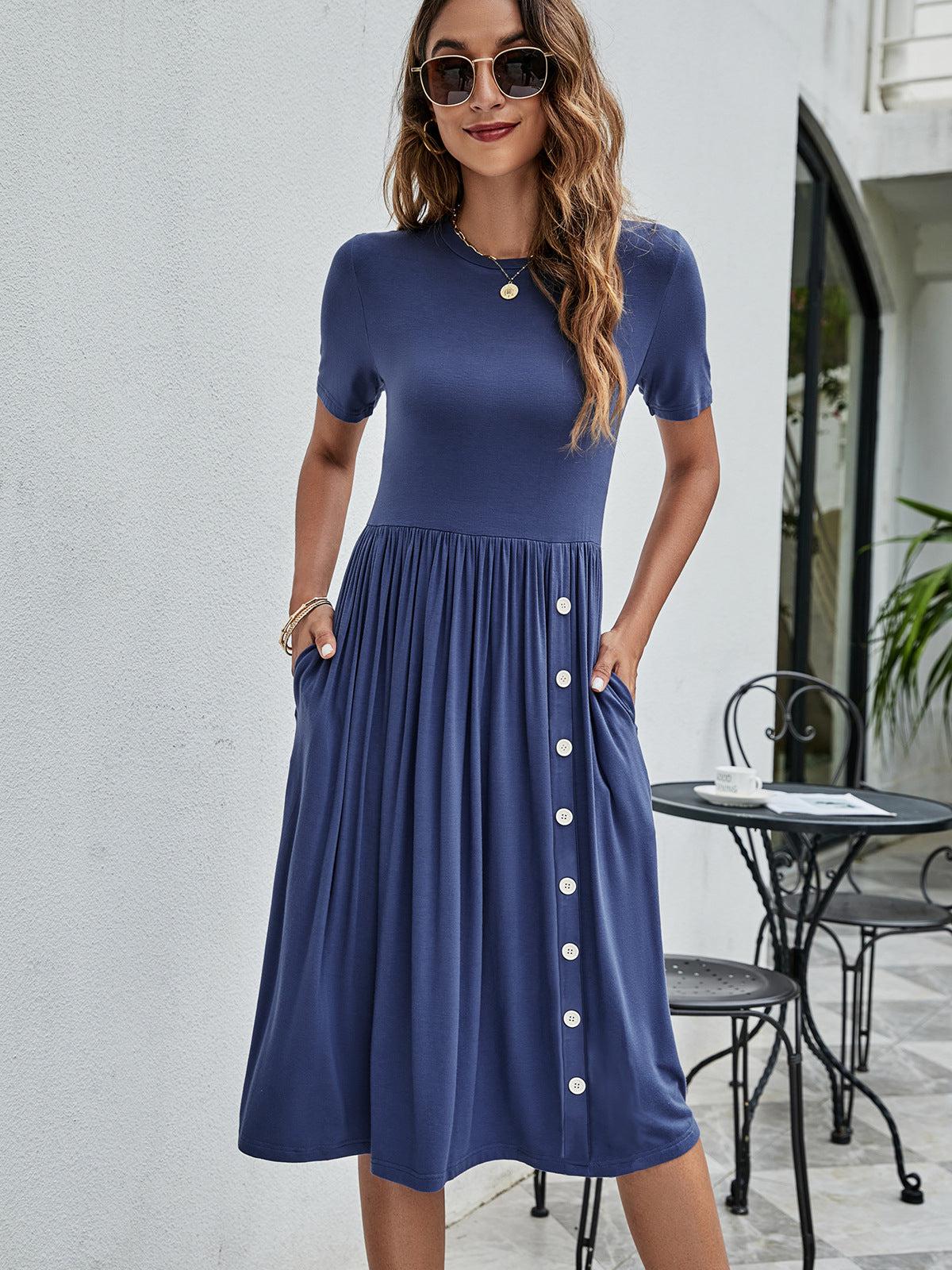 Button Detail Tee Dress with Pockets BLUE ZONE PLANET
