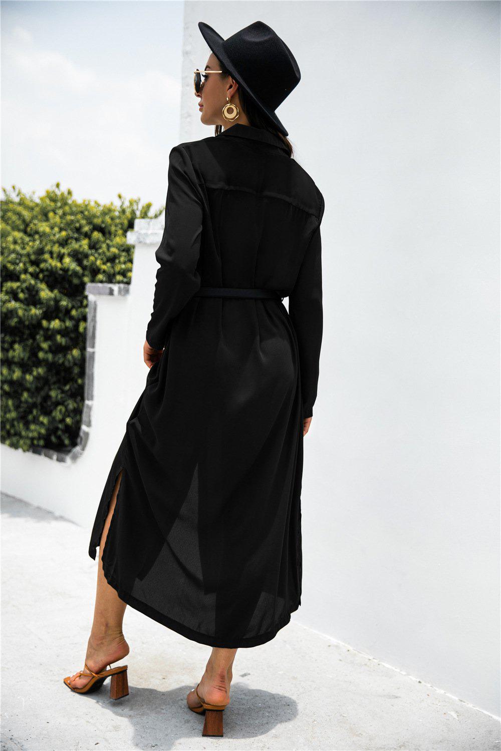 Button Down Belted Shirt Dress BLUE ZONE PLANET