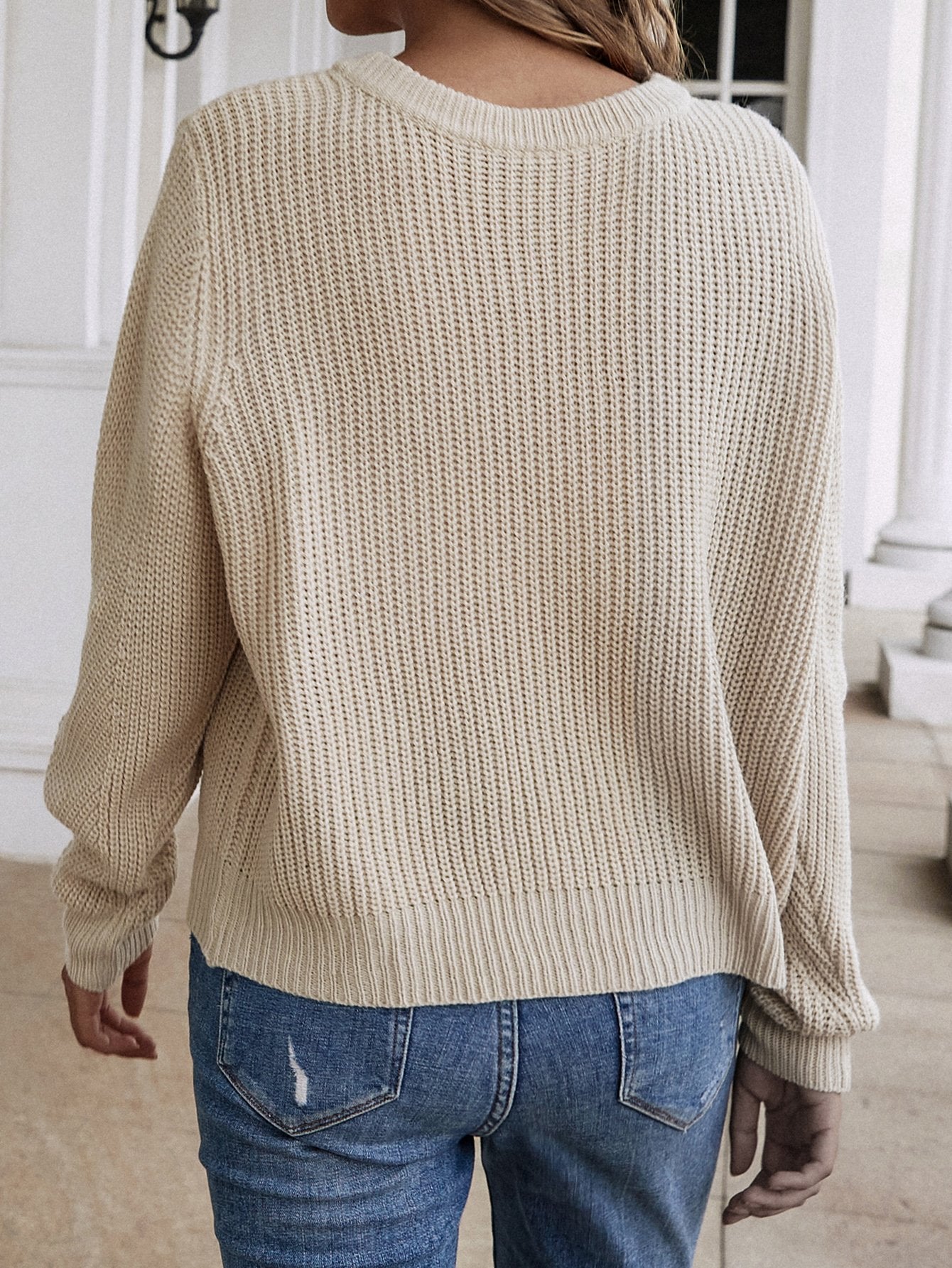 Button Down Rib-Knit Reversible Sweater BLUE ZONE PLANET