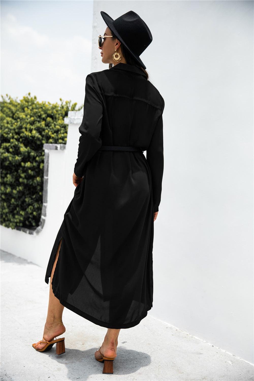 Button Down Side Slit Shirt Midi Dress BLUE ZONE PLANET