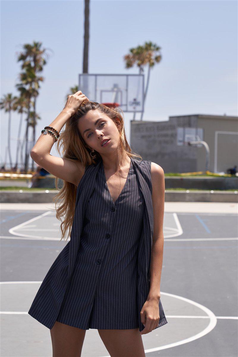 Button Down Sleeveless Romper Blue Zone Planet