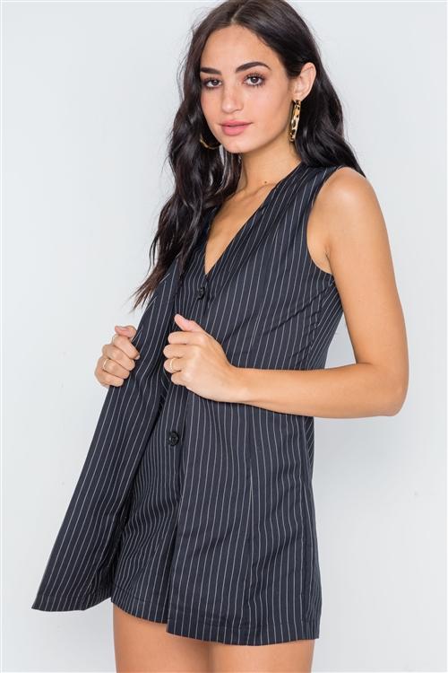 Button Down Sleeveless Romper Blue Zone Planet
