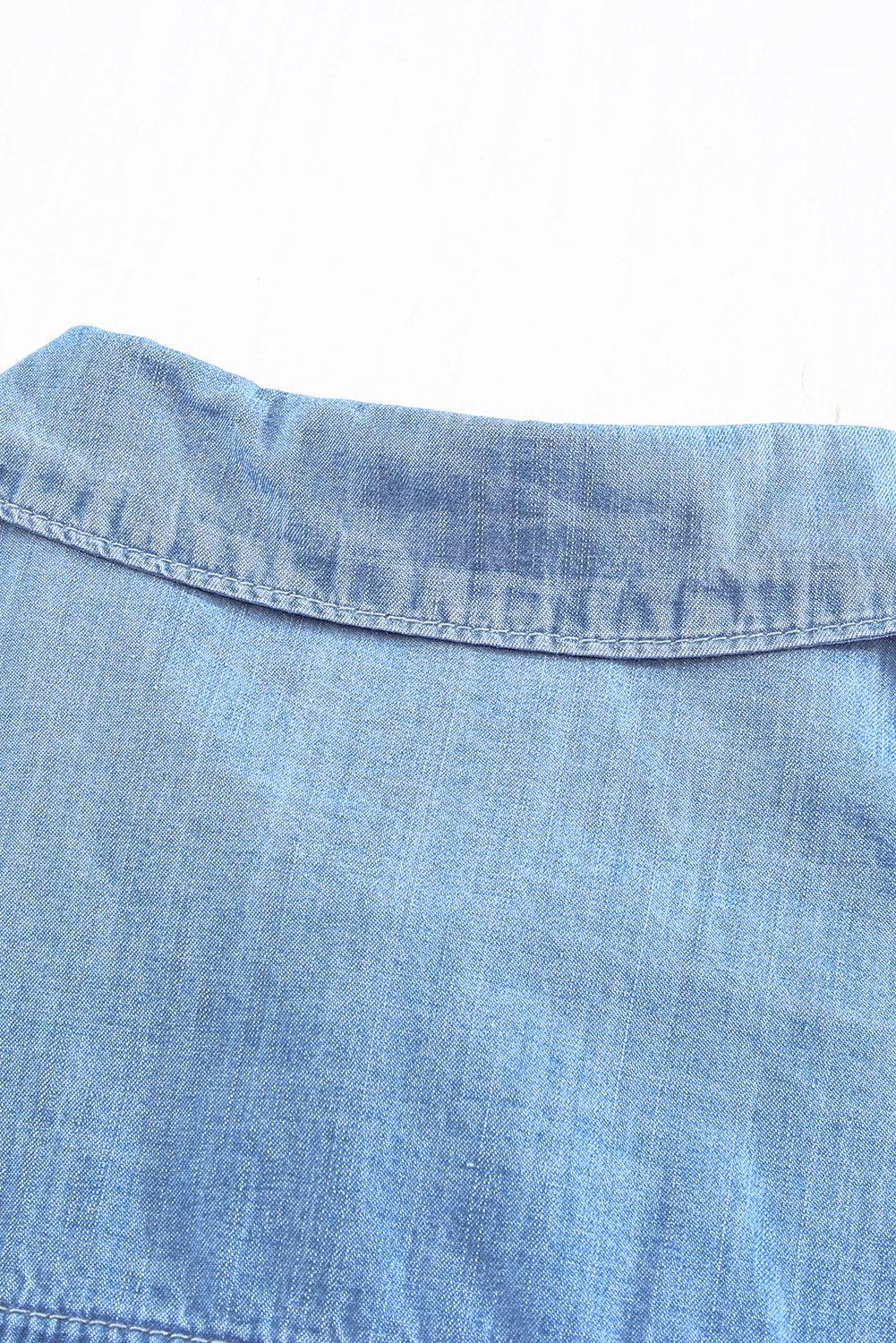 Button Front Collared Short Sleeve Shirt BLUE ZONE PLANET