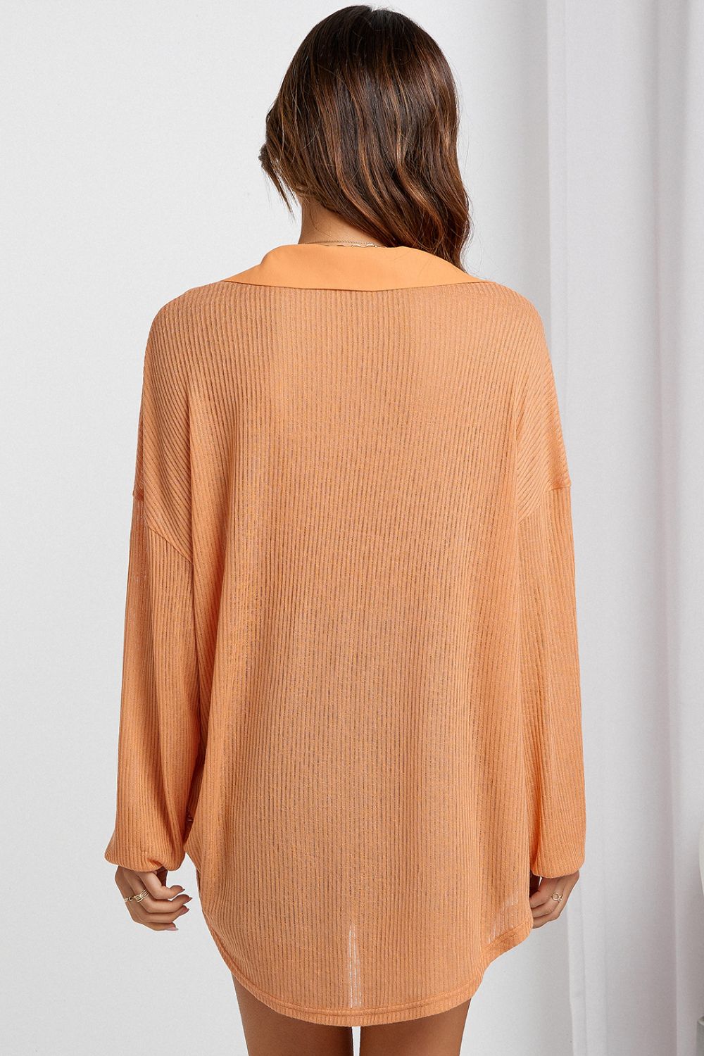 Button Front Dropped Shoulder Knit Shirt BLUE ZONE PLANET