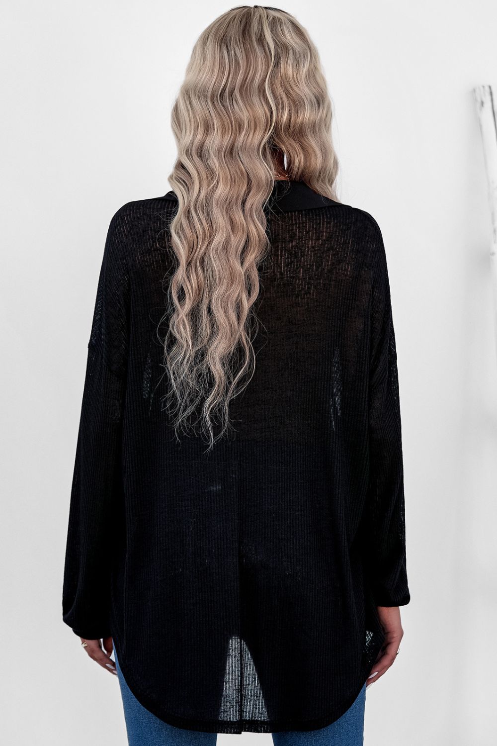 Button Front Dropped Shoulder Knit Shirt BLUE ZONE PLANET