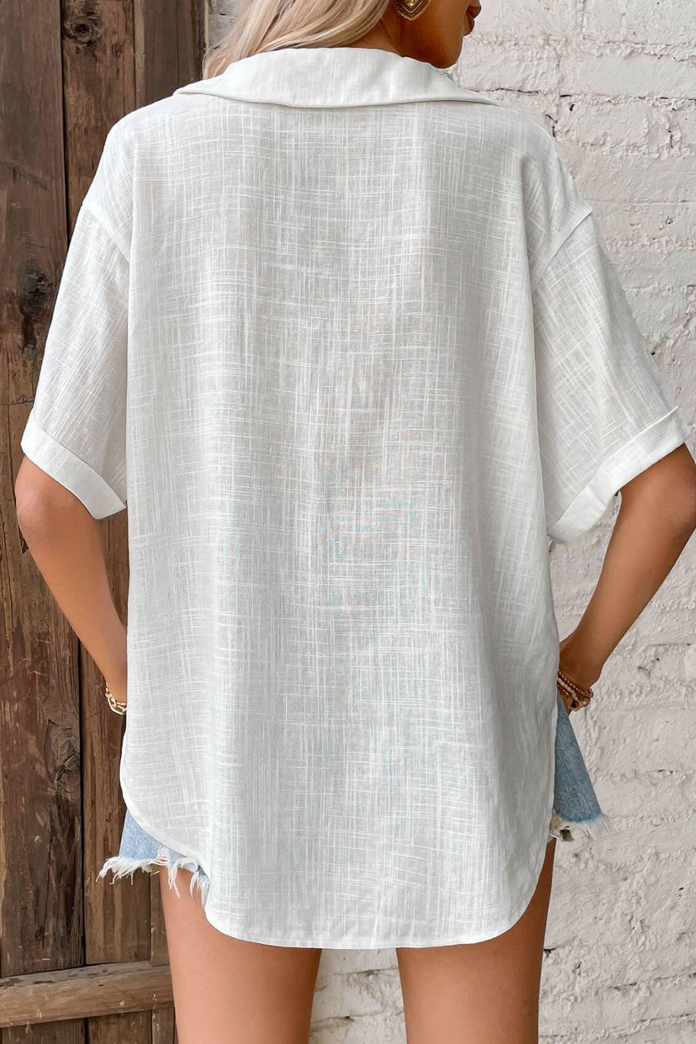 Button Front Johnny Collared Blouse BLUE ZONE PLANET
