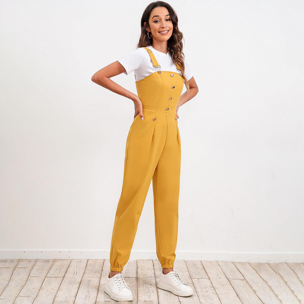 Button Trim Jogger Overalls BLUE ZONE PLANET