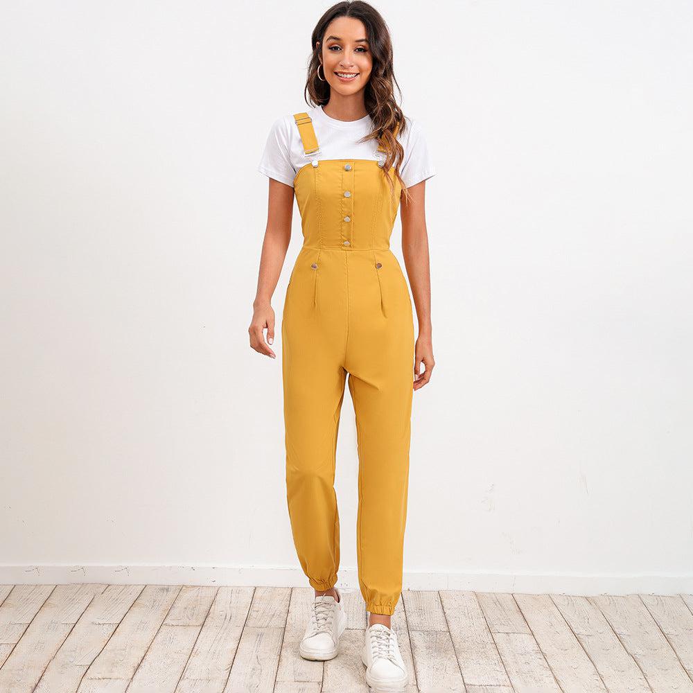 Button Trim Jogger Overalls BLUE ZONE PLANET