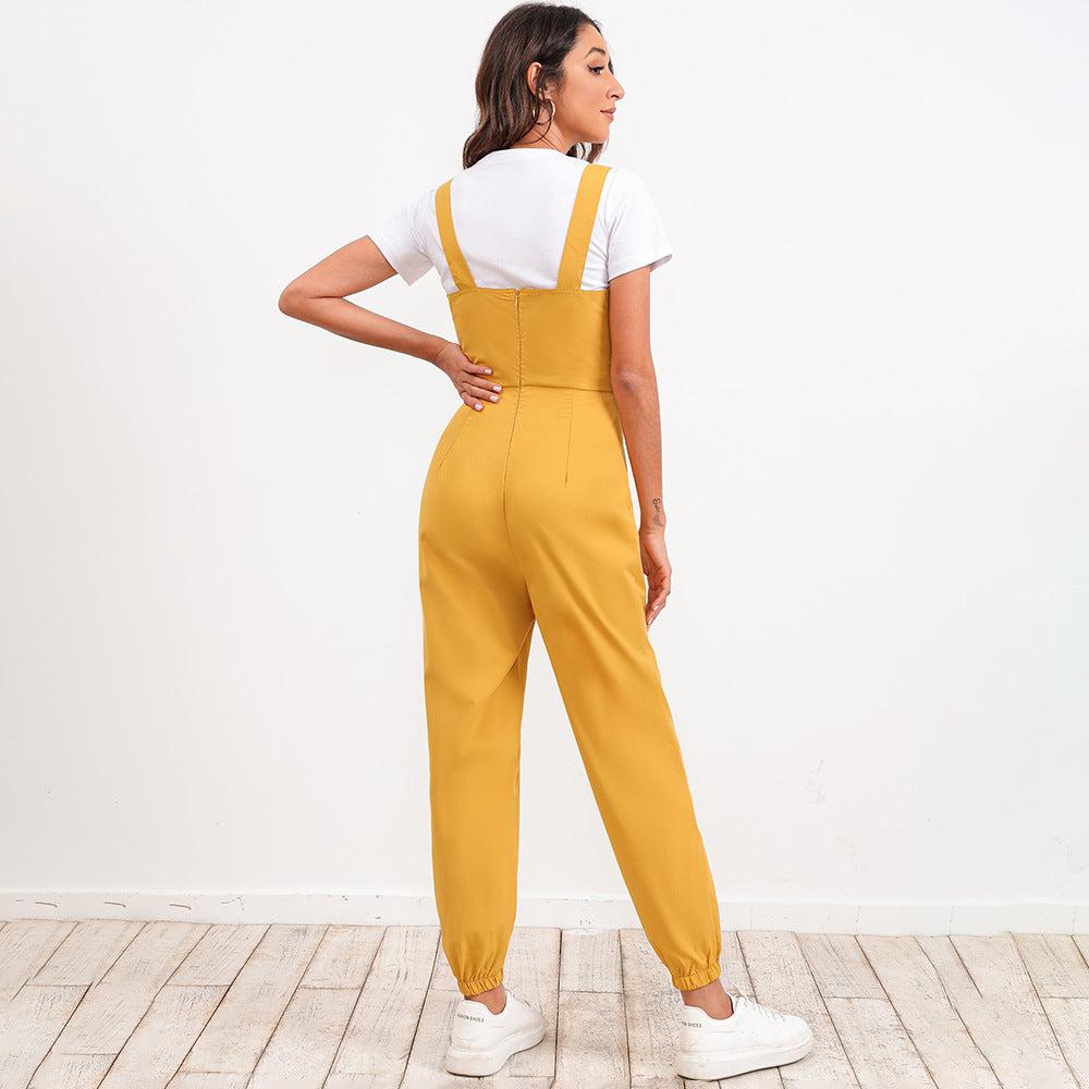 Button Trim Jogger Overalls BLUE ZONE PLANET