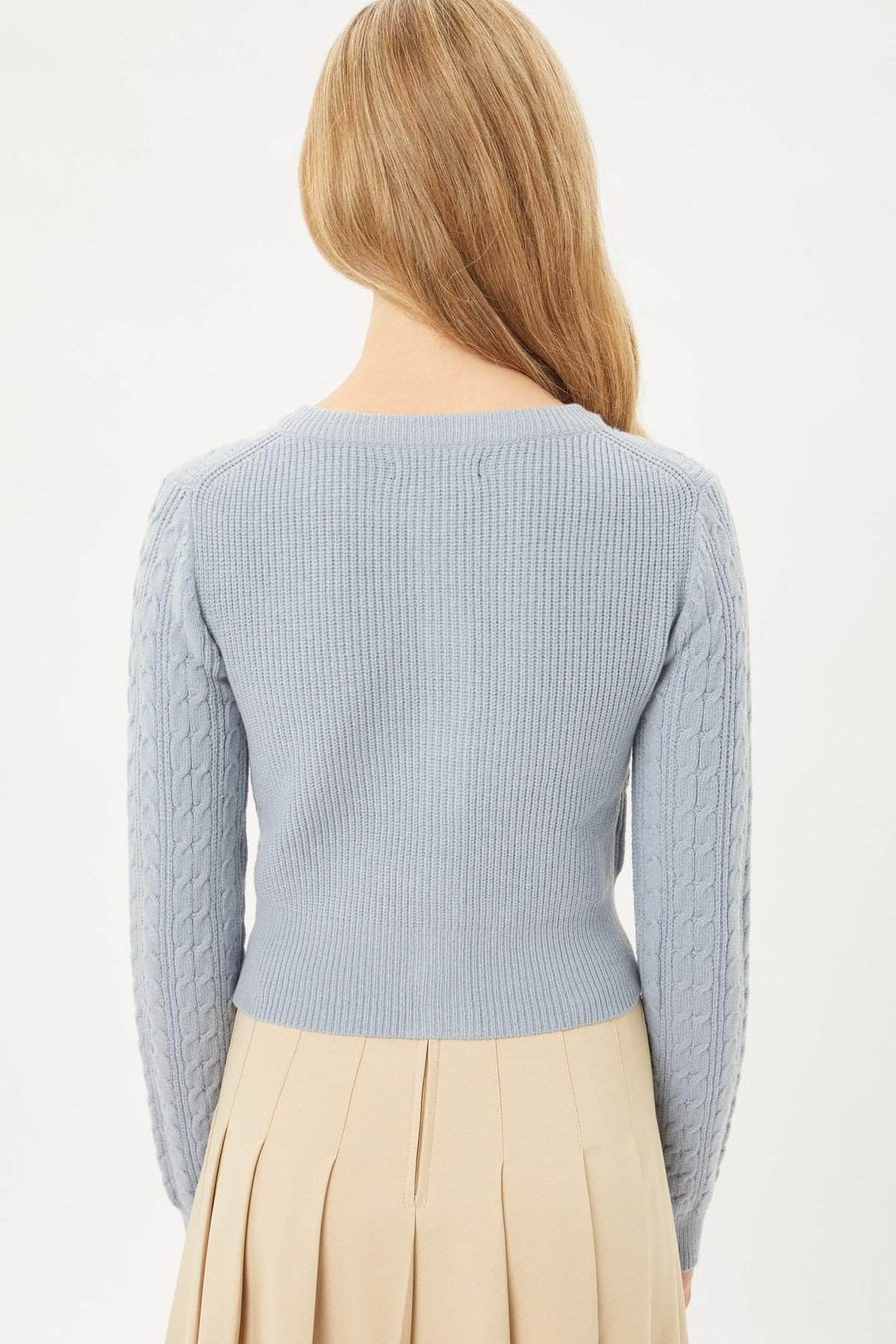 Buttoned Cable Knit Cardigan Long Sleeve Sweater Blue Zone Planet