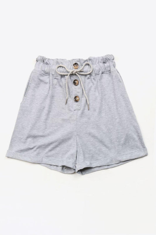 Buttoned Drawstring Waist Cuffed Shorts BLUE ZONE PLANET