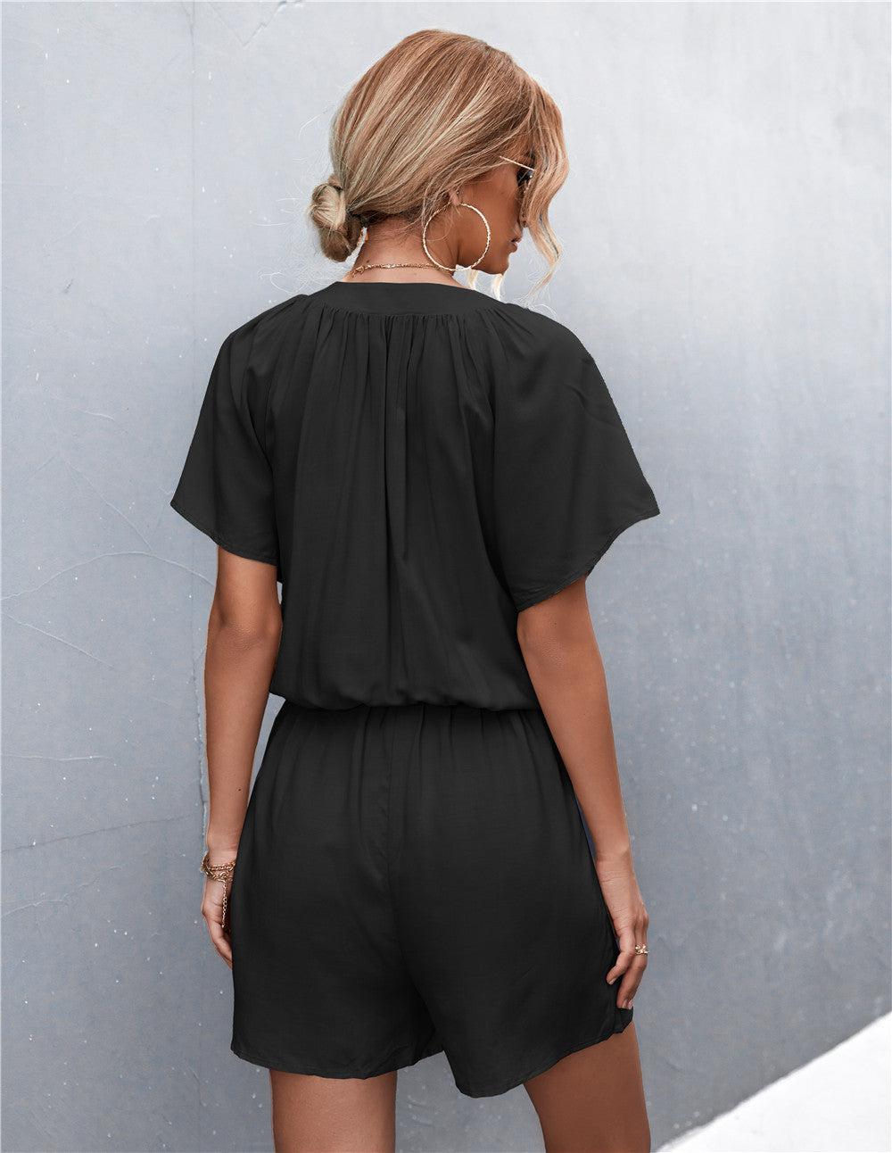 Buttoned Gather Detail Romper BLUE ZONE PLANET
