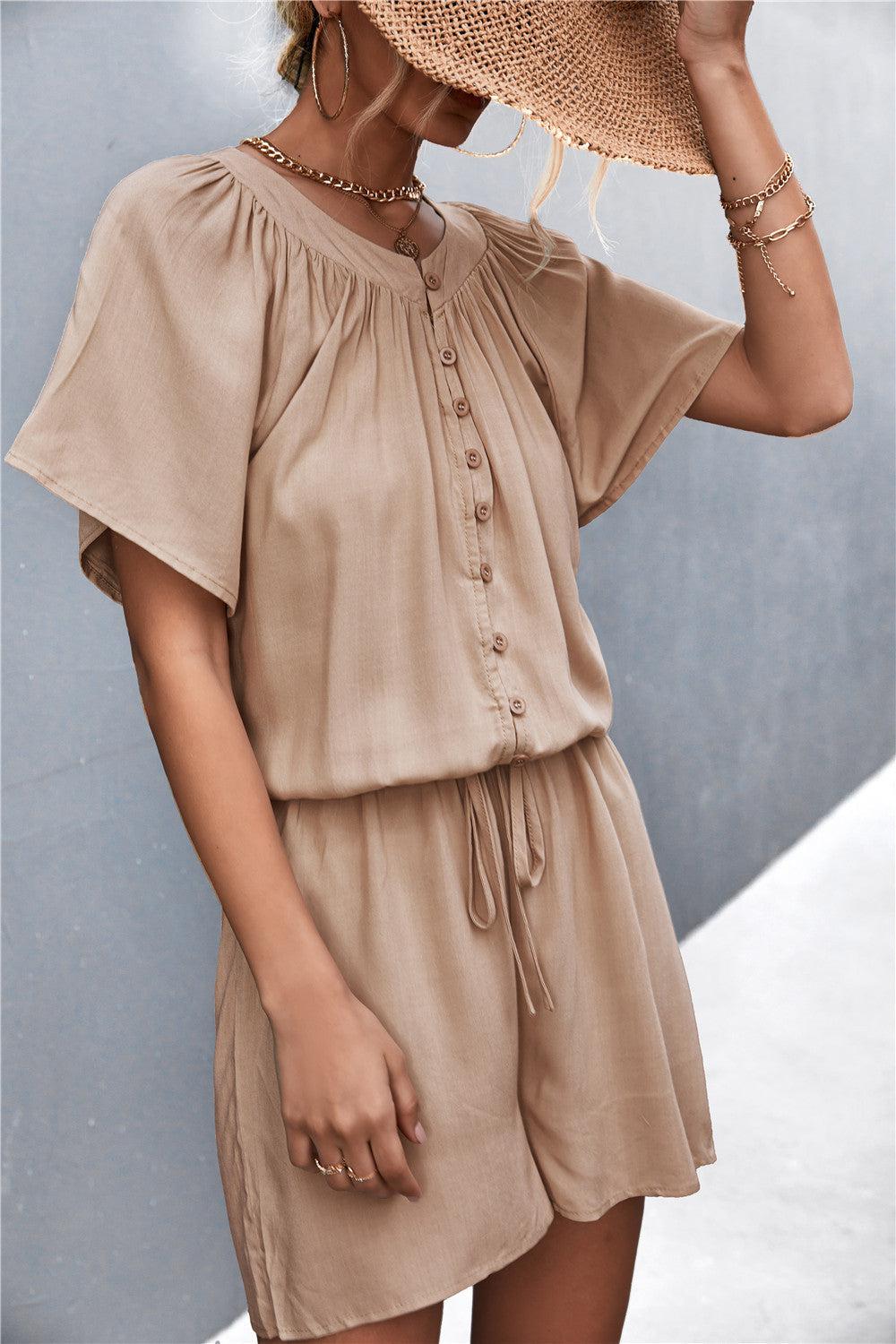 Buttoned Gather Detail Romper BLUE ZONE PLANET