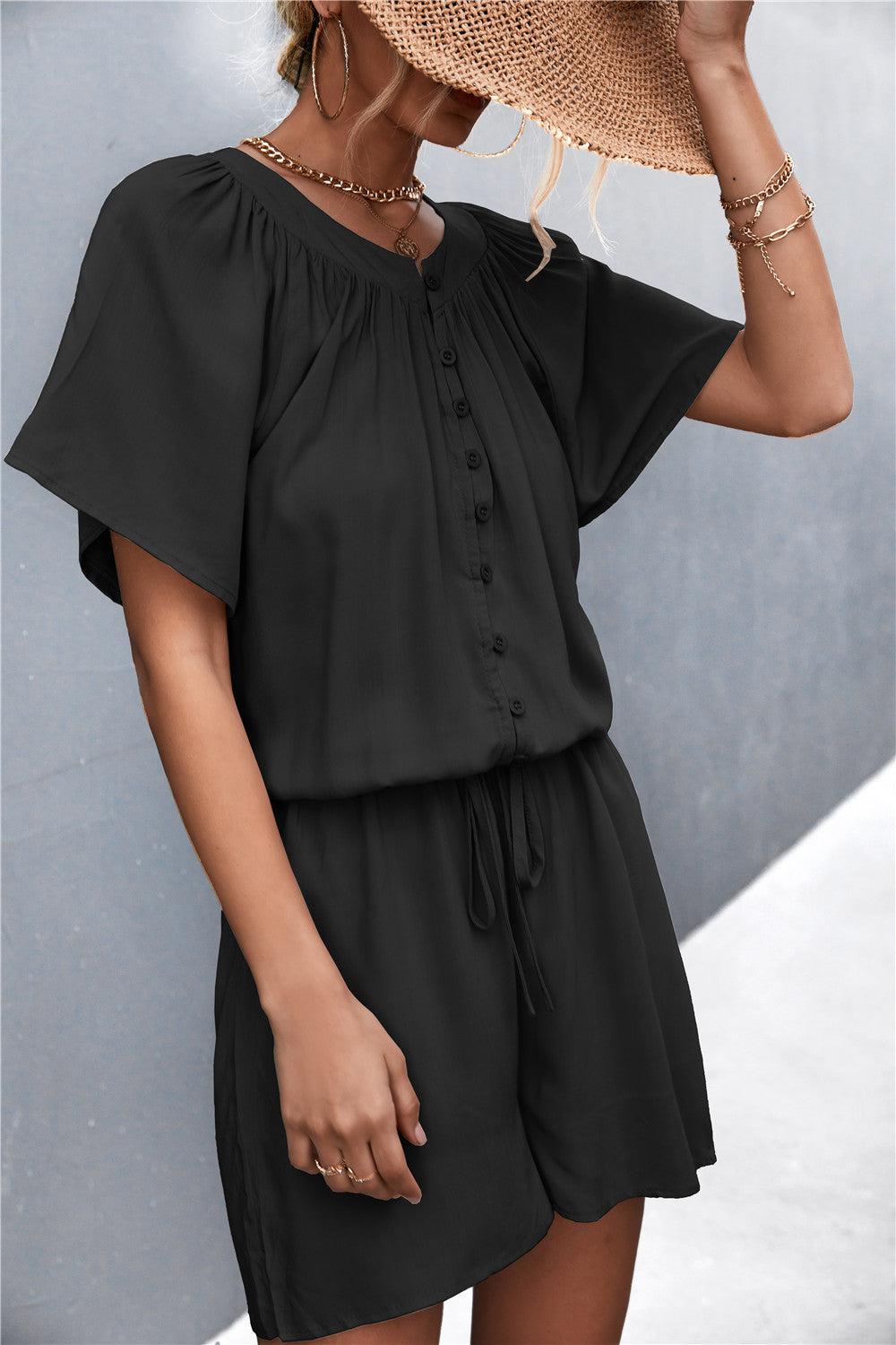 Buttoned Gather Detail Romper BLUE ZONE PLANET