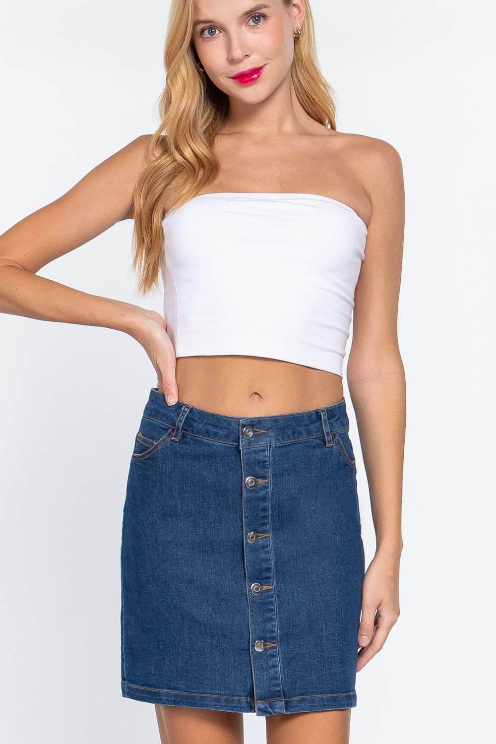 Buttoned Stretch Denim Mini Skirt Blue Zone Planet
