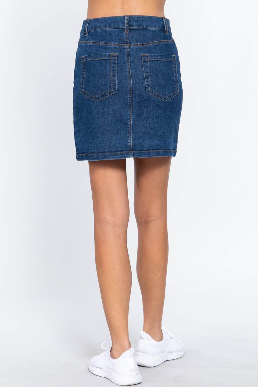 Buttoned Stretch Denim Mini Skirt Blue Zone Planet