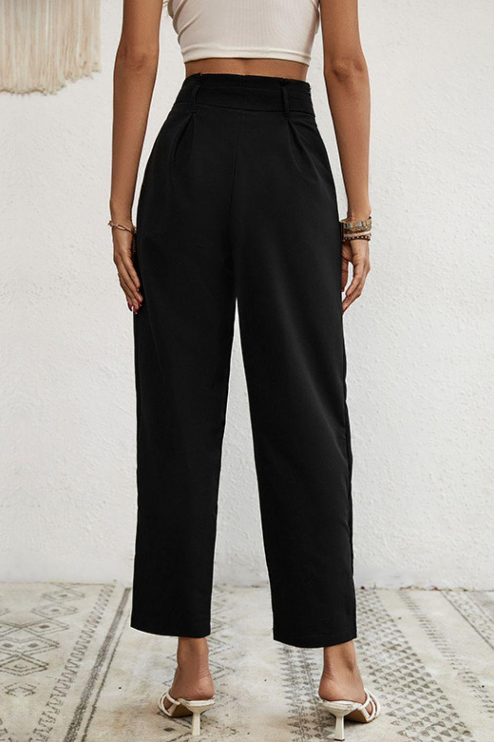 Buttoned Tie-Waist Cropped Pants BLUE ZONE PLANET