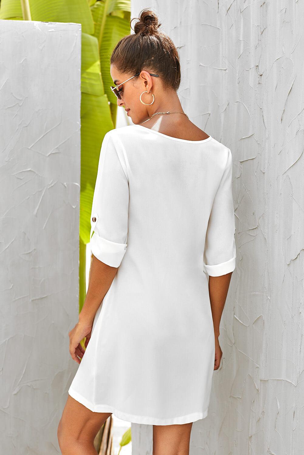 Buttoned V-Neck Dress BLUE ZONE PLANET