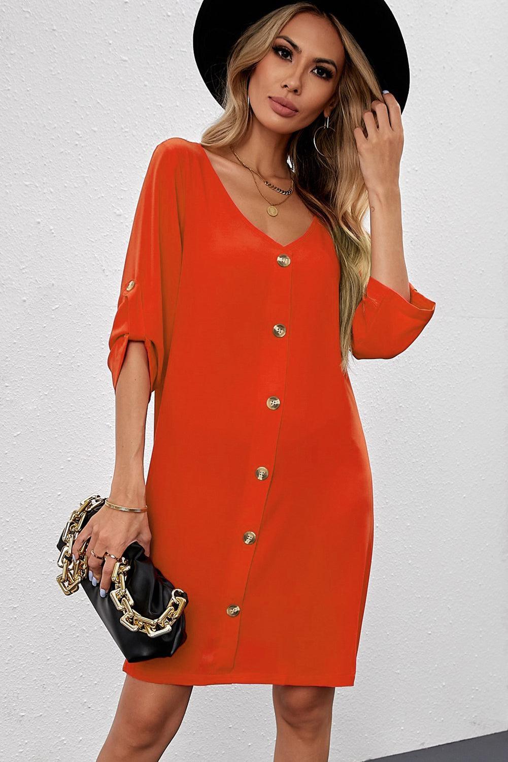 Buttoned V-Neck Dress BLUE ZONE PLANET