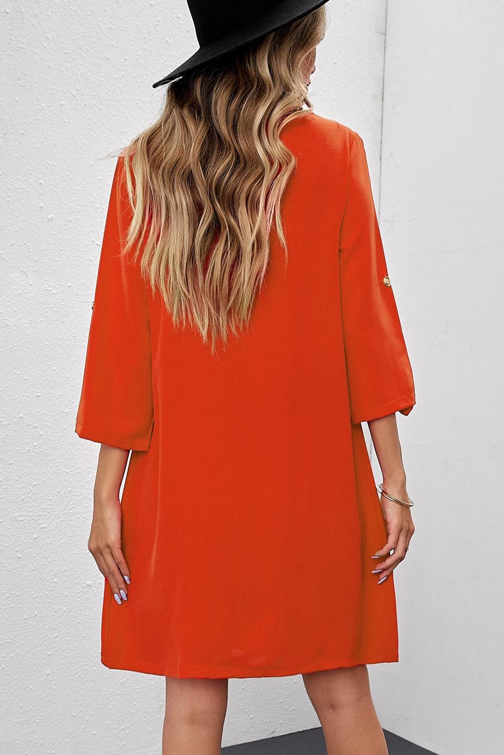 Buttoned V-Neck Dress BLUE ZONE PLANET
