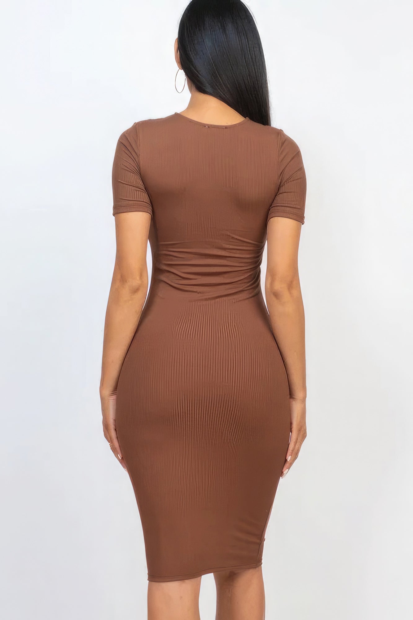 Sophia's Ribbed Bodycon Short Sleeve Solid Color Midi Dress Blue Zone Planet