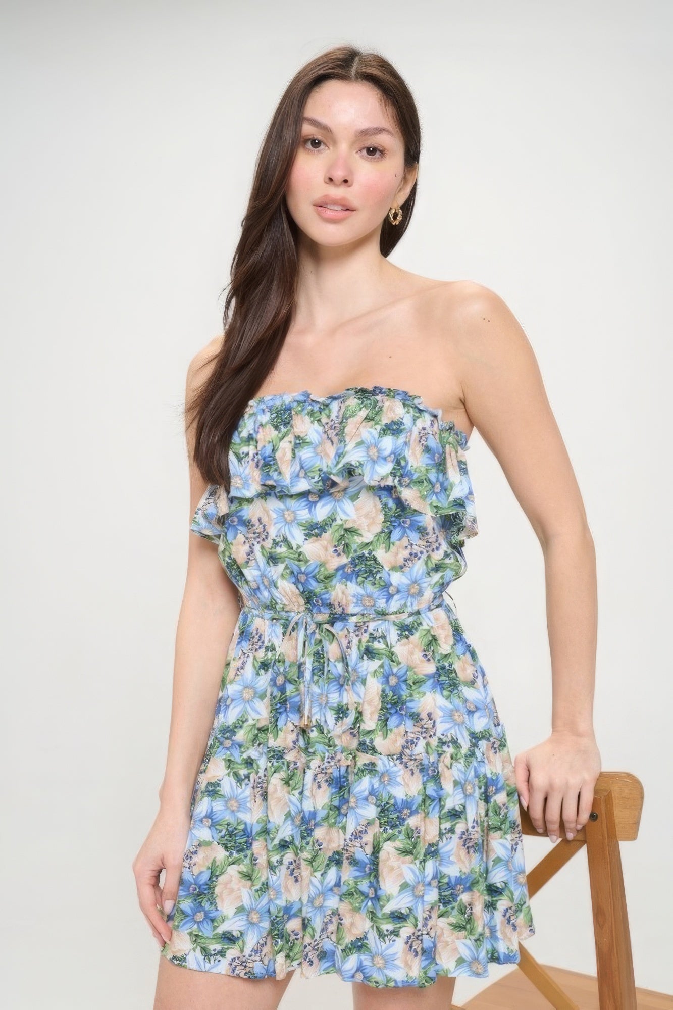 Sophia's Berry Flower Ruffle Tube Top Mini Dress Blue Zone Planet