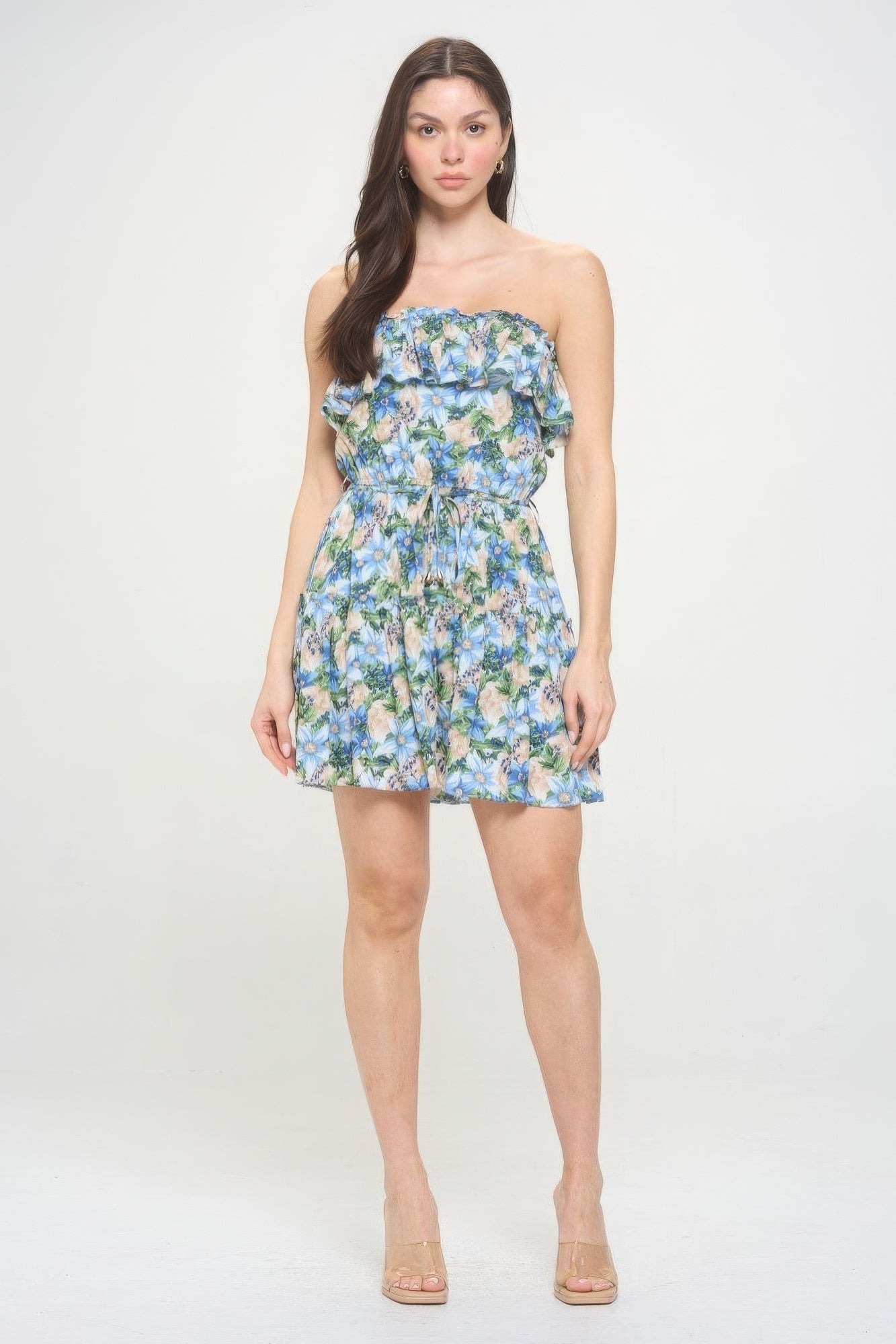 Sophia's Berry Flower Ruffle Tube Top Mini Dress Blue Zone Planet