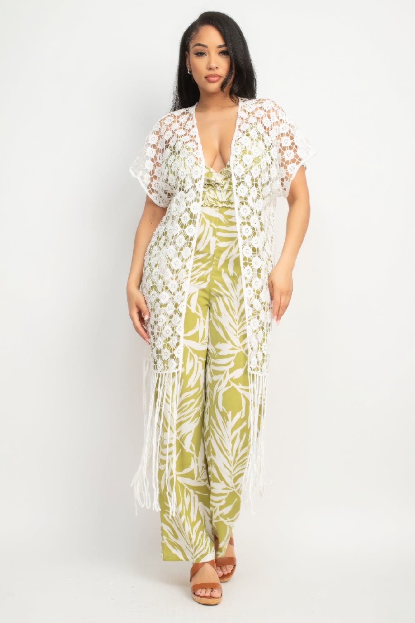 Blue Zone Planet | Aria's Crocheted Open-Front Fringe Kimono Blue Zone Planet
